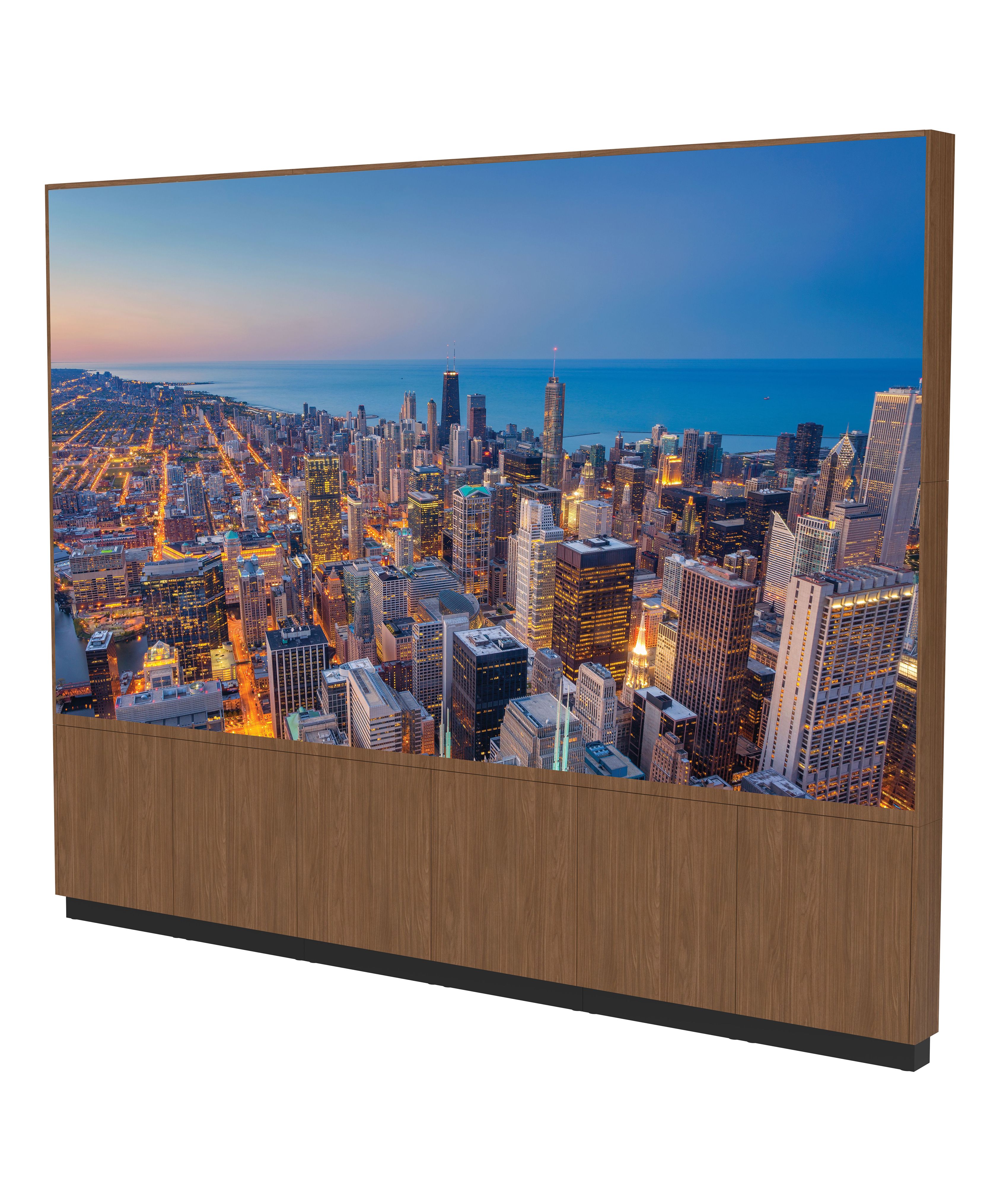 163 inch all-in-one dvLED display solution in Walnut